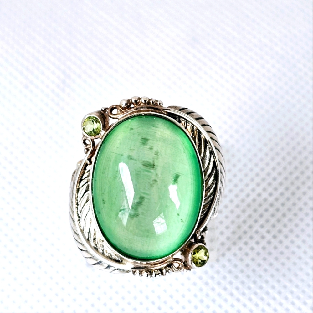 Unique Prehnite & Peridot Sterling Silver Ring Sz 7! Price Firm